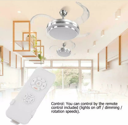 42" Retractable Ceiling Fan Lamp w/ Light Remote Control Dimmable LED Chandelier