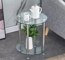 Load image into Gallery viewer, Modern Round Coffee Small Table  2 Tier Glass Top Sofa Side Table Decor Clear
