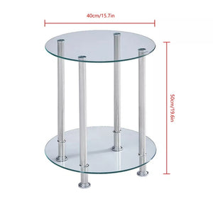Modern Round Coffee Small Table  2 Tier Glass Top Sofa Side Table Decor Clear