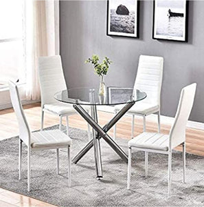 Round Dining Room Set Glass Dining Table and Chairs Set for 4 - Kitchen Room Table with 4 Chairs
