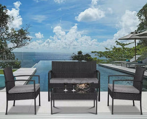 4PC Outdoor Patio Lawn Sofa Set Rattan Wicker Furniture Table Cushion Black