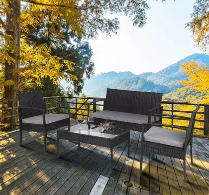 4PC Outdoor Patio Lawn Sofa Set Rattan Wicker Furniture Table Cushion Black