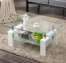 Load image into Gallery viewer, White Legs  Highlight Glass Top Cocktail Coffee Table with Wooden Legs
