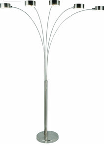 5 Arc Brushed Steel Floor Lamp w/ Dimmer Switch, 360 Degree Rotatable Shades - Dim Options - Bright & Attractive - Solid Construction - Stainless Steel - Industrial & Mid-Century