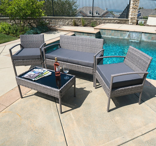 4PCS Outdoor Rattan Wicker Patio Set Garden Lawn Sofa +Chair Furniture Cushioned