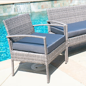 4PCS Outdoor Rattan Wicker Patio Set Garden Lawn Sofa +Chair Furniture Cushioned