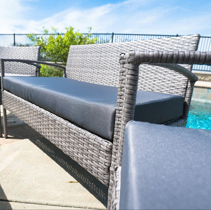4PCS Outdoor Rattan Wicker Patio Set Garden Lawn Sofa +Chair Furniture Cushioned