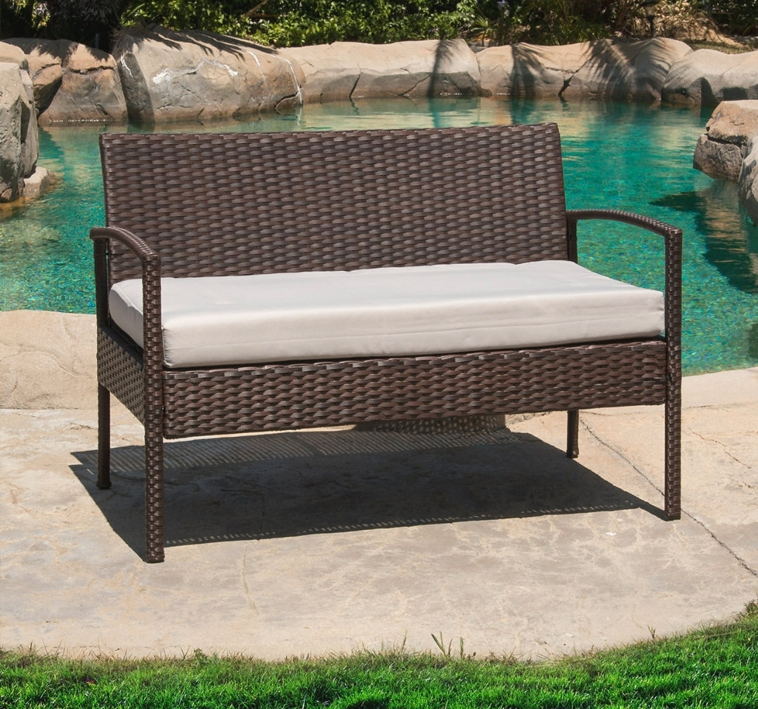 4PCS Brown Outdoor Rattan Wicker Patio Set Garden Lawn Sofa +Chair Furniture Cushioned