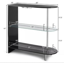 Load image into Gallery viewer, Bar Table Gloss Black/ White Pub Cocktail Table with Tempered Glass Shelf &amp; Wine Holder

