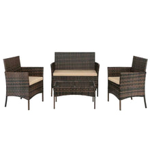 Load image into Gallery viewer, 4PCS Outdoor Patio Brown With Tan Cushion Rattan Wicker Table Shelf Sofa Furniture Set with Cushions

