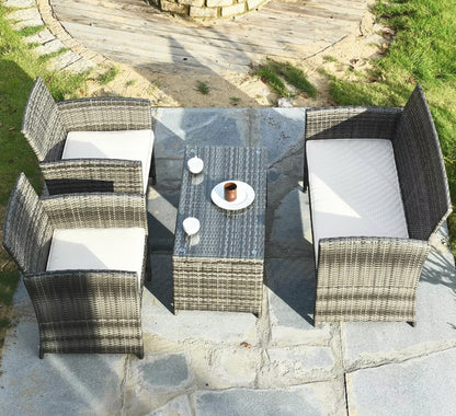 4PCS Gray Patio Rattan Furniture Set Conversation Glass Tabletop Cushioned Sofa Yard
