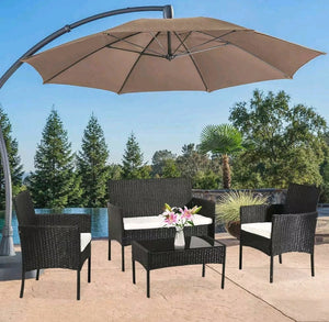 4Pcs Black Rattan Garden Furniture Set Patio Outdoor Table Chairs Sofa Conservatory BN