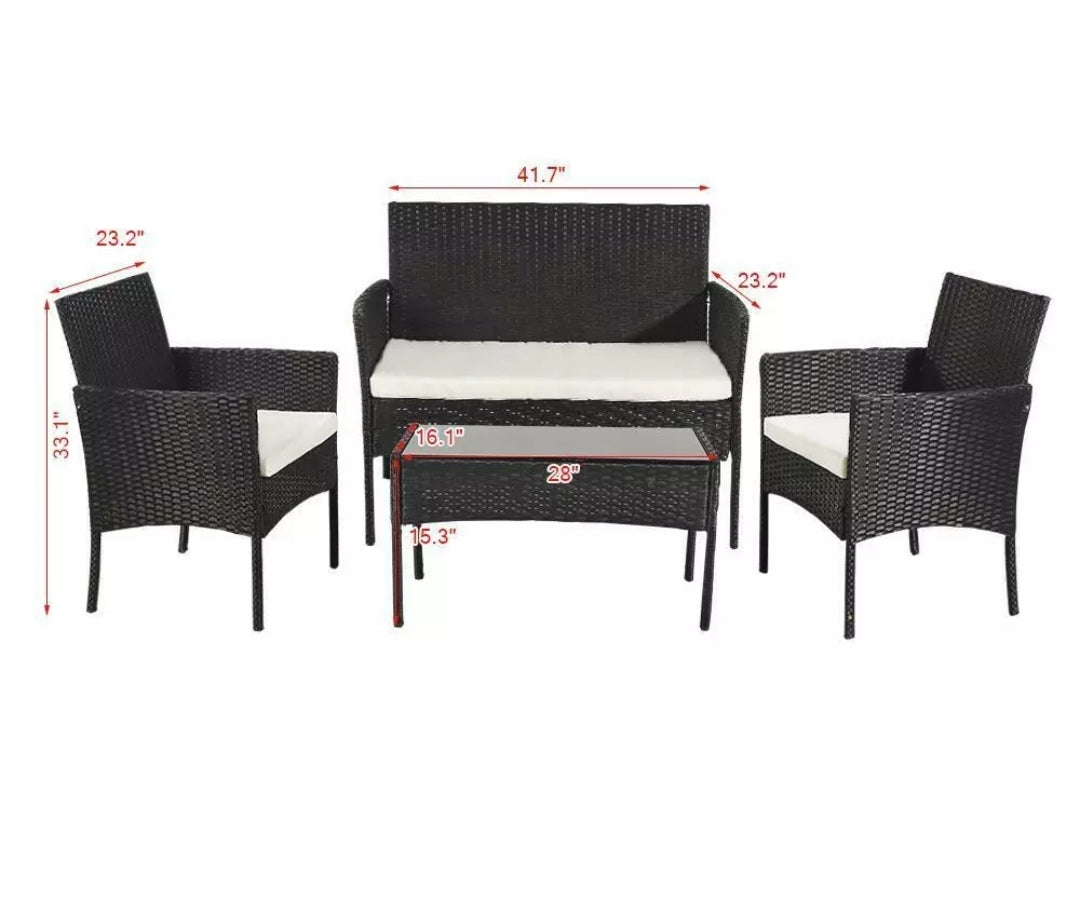 4Pcs Black Rattan Garden Furniture Set Patio Outdoor Table Chairs Sofa Conservatory BN