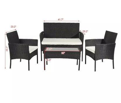 4Pcs Black Rattan Garden Furniture Set Patio Outdoor Table Chairs Sofa Conservatory BN