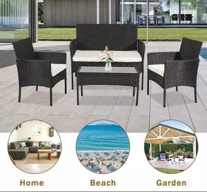 4Pcs Black Rattan Garden Furniture Set Patio Outdoor Table Chairs Sofa Conservatory BN