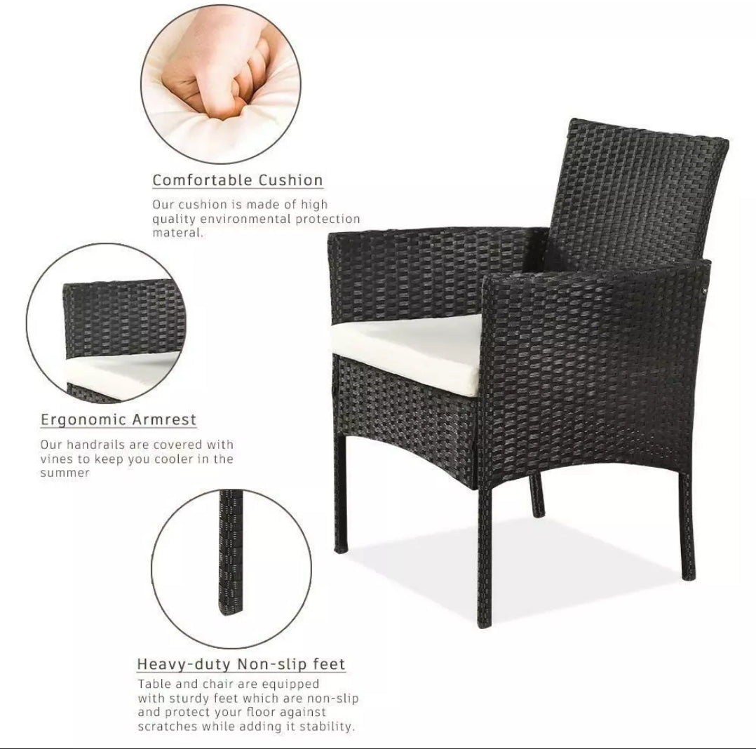 4Pcs Black Rattan Garden Furniture Set Patio Outdoor Table Chairs Sofa Conservatory BN