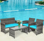 4PCS Gray Outdoor Patio Furniture Set Rattan Wicker Conversation Sofa Set W/ Cushions