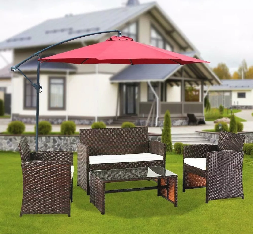 4PCS Brown Patio Outdoor Furniture Set Rattan Garden Seating Wicker Chair with Cushion