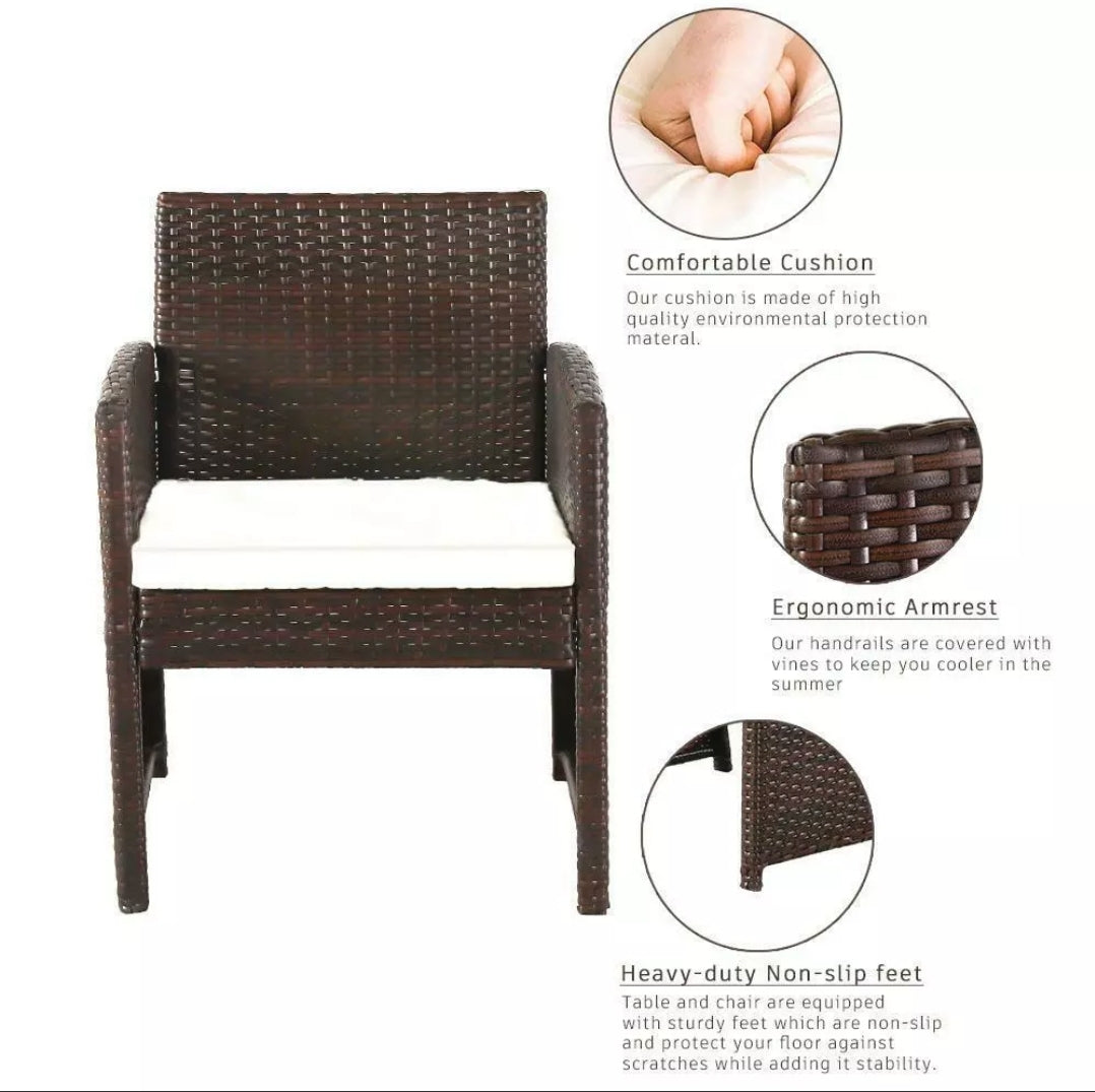 4PCS Brown Patio Outdoor Furniture Set Rattan Garden Seating Wicker Chair with Cushion