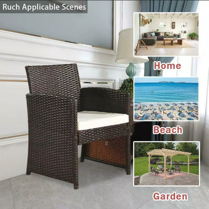4PCS Brown Patio Outdoor Furniture Set Rattan Garden Seating Wicker Chair with Cushion