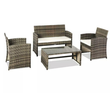 4PCS Brown Mix Wicker Rattan Sofa Furniture Set Patio Garden Lawn Sofa Cushioned Seat