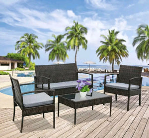 4PC Outdoor Patio Lawn Sofa Set Rattan Wicker Furniture Table Cushion Black