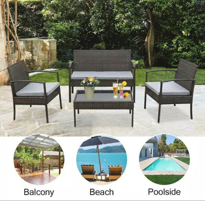 4PC Outdoor Patio Lawn Sofa Set Rattan Wicker Furniture Table Cushion Black