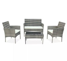 Load image into Gallery viewer, 4PCS Gray Patio Rattan Wicker Furniture Set Cushioned Chair Glass Table Top Garden
