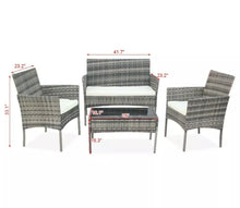 Load image into Gallery viewer, 4PCS Gray Patio Rattan Wicker Furniture Set Cushioned Chair Glass Table Top Garden
