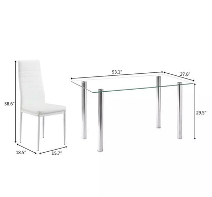7 Piece Dining Table Set 6 Chairs Glass Metal Kitchen Room Furniture White