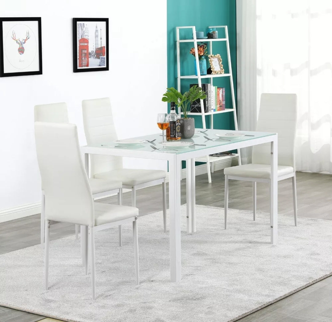 5Pcs Dining Set Kitchen Table Set Dining Table and 4 PU Leather Chairs Black