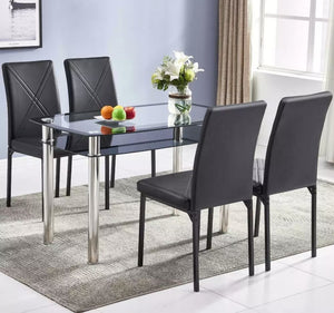 5 Piece Dining Table Set 4 Chairs &Single Chair Table Glass Metal Kitchen Room