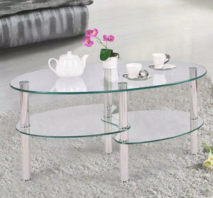 Tempered Glass Oval Side Coffee Table Transparent Round Living Room Furniture