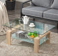 Modern Rectangle Cocktail Coffee Table Glass & Wood Living Room With Lower Shelf