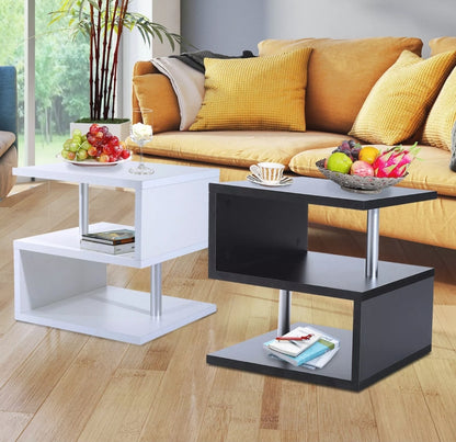 20" Modern Designer S-Shaped Multi Level Accent End Table Shelf - White/ Black