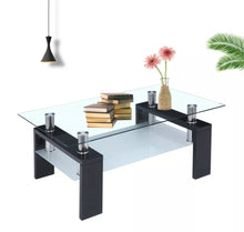 Load image into Gallery viewer, Coffee Table Glass Modern Shelf Wood Living Room Furniture Rectangular Black
