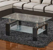 Load image into Gallery viewer, Coffee Table Glass Modern Shelf Wood Living Room Furniture Rectangular Black
