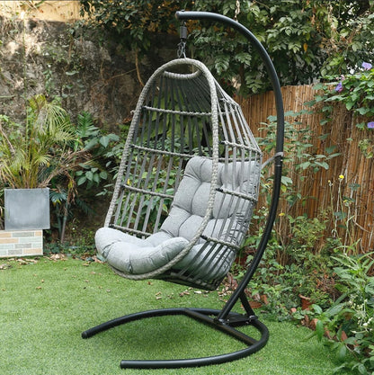 Large Patio Hanging Swing Egg Chair Hammock with Stand Cushions Outdoor Chair