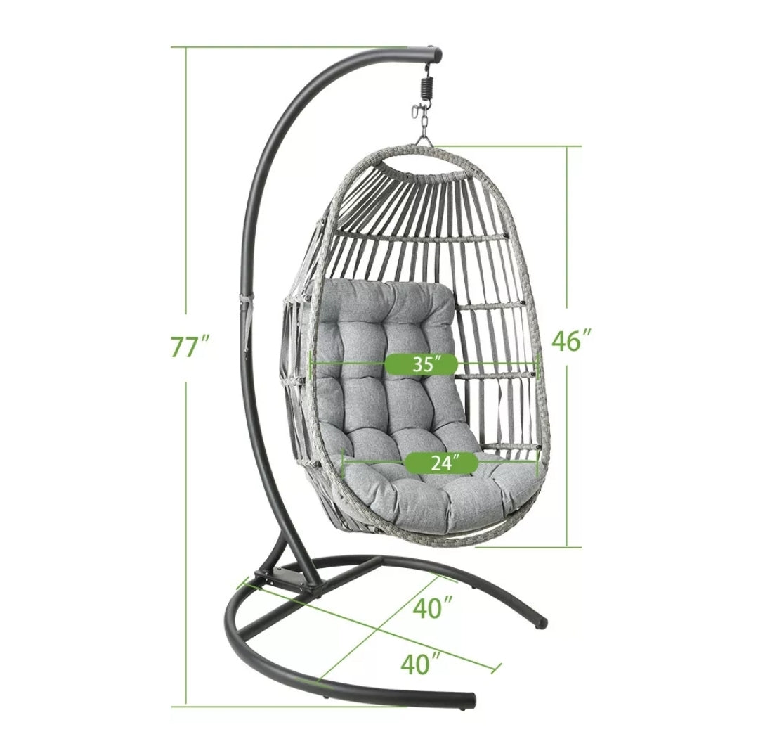 Large Patio Hanging Swing Egg Chair Hammock with Stand Cushions Outdoor Chair