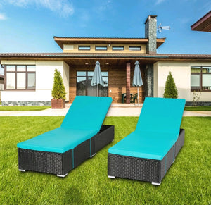 2 PC PE Wicker Chaise Lounge Adjustable Chair W/ Cushion Pool Outdoor Furniture