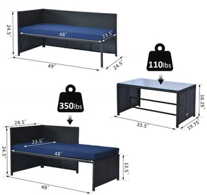 3- Black Piece Patio Furniture Set Rattan Sectional Wicker Sofa Lounger