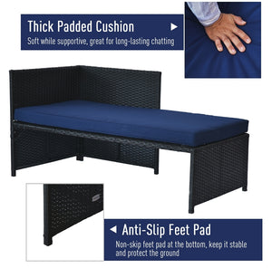 3- Black Piece Patio Furniture Set Rattan Sectional Wicker Sofa Lounger