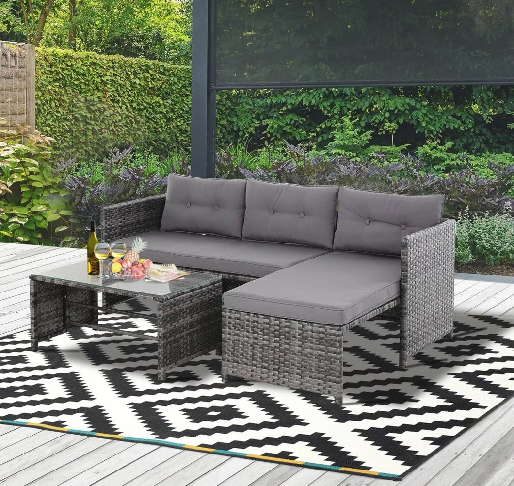 3-Gray Piece Patio Furniture Set Rattan Sectional Wicker Sofa Lounger