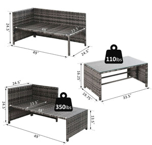 3-Gray Piece Patio Furniture Set Rattan Sectional Wicker Sofa Lounger
