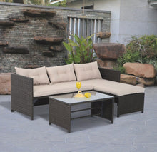 Load image into Gallery viewer, 3PC Brown Patio Rattan Wicker Sofa Set Cushined Couch Furniture Outdoor Garden
