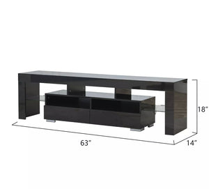 High Gloss 63''  TV Stand Unit Cabinet Console Table RC with Colorful LED Lights