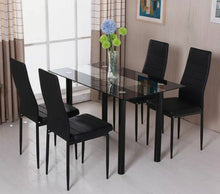 Load image into Gallery viewer, 5pcs Black/Clear Dining Room Table Set
