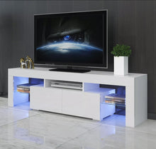 Load image into Gallery viewer, 63&quot; White High Gloss TV Stand Unit Entertainment Center LED Shelf 2 Large Drawer
