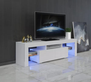 63" White High Gloss TV Stand Unit Entertainment Center LED Shelf 2 Large Drawer