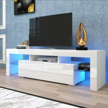 Load image into Gallery viewer, 63&quot; White High Gloss TV Stand Unit Entertainment Center LED Shelf 2 Large Drawer
